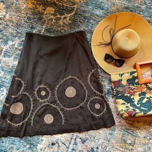 Chico’s Brown Rayon Embroidered A-Line Skirt ☀️ Size 1=Medium